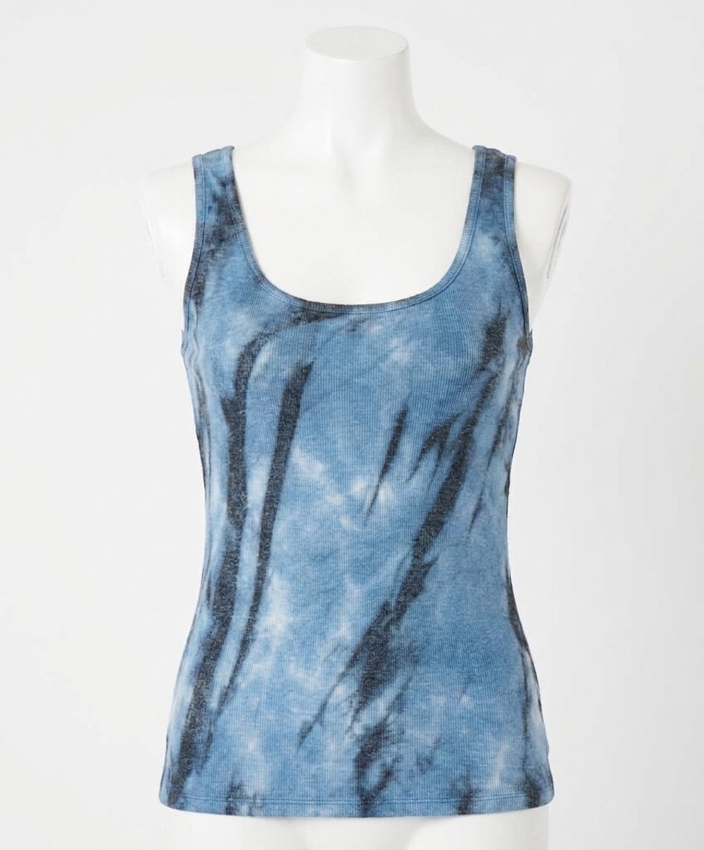 NEW FRENCH KYSS marble wash tank top in denim
